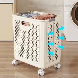 XT431-2モダンな環境に優しい折りたたみ式プラスチック製洗濯バスケットホイール付き多目的室内装飾ランドリールーム - Product Image 4