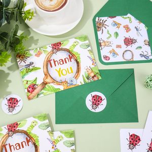 Biglietto di ringraziamento fai <span class=keywords><strong>da</strong></span> te con coccinella verde acquerello, biglietto di auguri di compleanno scritto a mano con busta - Product Image 2