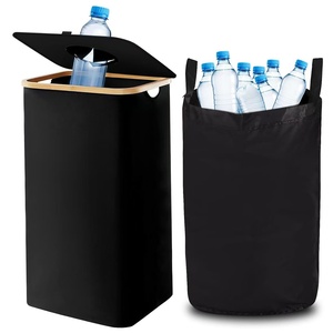 Para <span class=keywords><strong>Amazon</strong></span>, cesta de bambú reciclada, caja de basura de 5L de gran capacidad con tapa tipo prensa, caja de botella duradera plegable para ropa sucia - Product Image 6