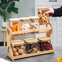 Nouveauté : Ensemble de 7 bocaux de conservation en verre avec étagère, en verre borosilicate, récipients alimentaires de cuisine avec couvercle en bambou hermétique