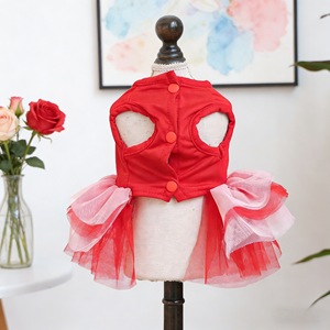 Pet Clothing <b>Red</b> <b>Tutu</b> Dress With Heart Bow For Small Dogs And Cats Four Seasons Polyester Skirt - Product Image 2