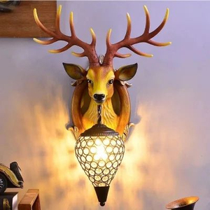 Applique da Parete Rustica a Forma di <span class=keywords><strong>Testa</strong></span> di <span class=keywords><strong>Cervo</strong></span>, Lampada Vintage con Cornice Ovale in Legno e Vetro, Luce LED Calda per Soggiorno, Camera da Letto, Hotel, Lodge - Product Image 3
