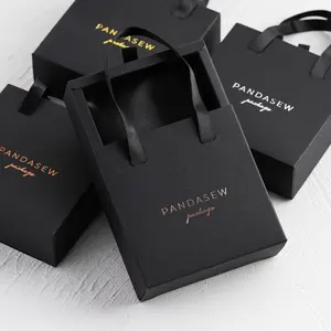 PandaSew Custom Logo Gedrukt Luxe Schuifhandvat Zwart Papier Karton Geschenkverpakking Armband Lade Sieradendoos