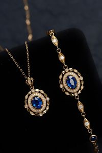 Xinfly 18K Gold Vintage Jewelry <b>Set</b> Natural Diamond Sapphire Necklace Ring <b>Bracelet</b> Retro Parties Weddings Gifts Children - Product Image 4