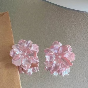 Korean Gold Plated Zinc Alloy White Purple Pink Flower <b>Stud</b> <b>Earrings</b> 2025 New Style Trendy Retro French for Women and <b>Girls</b> - Product Image 2