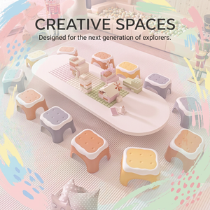 Tabouret Biscuit Style Nordique Crème, en Plastique PP Écologique, <span class=keywords><strong>Petit</strong></span> Banc Empilable, Marchepied pour Enfants et Adultes, Meuble de Salon - Product Image 3