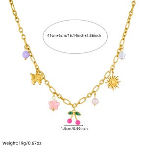 Gold Plated Charm Necklace With Butterfly Sun Cherry Pendant For Gift - Product Image 4