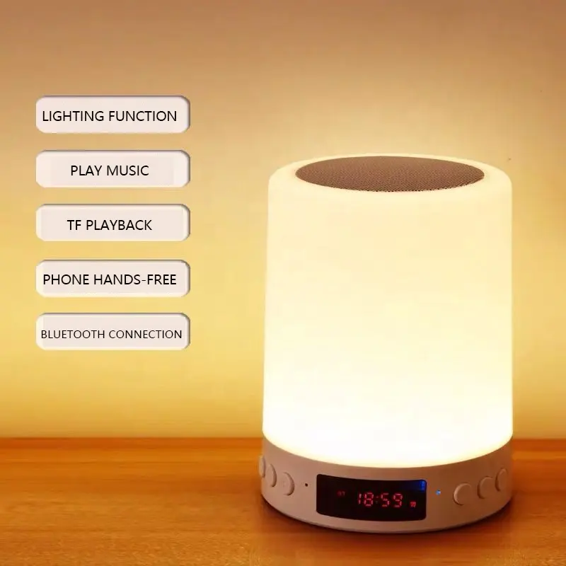 New Arrival Digital Alarm Clock Led Color USB Desk Touch Portable Lamp Bluetooth Speaker