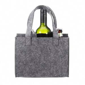 Portabotellas de vino reutilizable gris oscuro 6 botellas botella de vino de fieltro bolsa de mano - Product Image 3