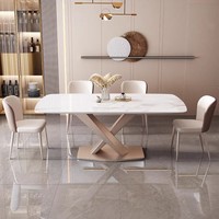 Table à manger moderne en métal d'acier inoxydable ensemble 6 chaises pour la dalle de roche blanche de mariage de banquet pour le salon pour des hôtels