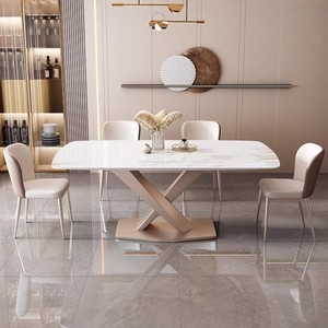 Table à manger moderne en métal d'acier inoxydable ensemble <span class=keywords><strong>6</strong></span> chaises pour la dalle <span class=keywords><strong>de</strong></span> roche blanche <span class=keywords><strong>de</strong></span> mariage <span class=keywords><strong>de</strong></span> banquet pour le salon pour des hôtels - Product Image 4