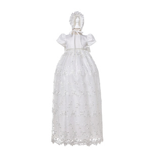 Abito da Battesimo <span class=keywords><strong>Extra</strong></span> Lungo in Pizzo Bianco per Neonati, Vestito da Principessa con Gemme per Matrimoni e Feste, Abito Ricamato per Cerimonie Religiose - Product Image 2