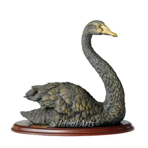 factory wholesale indoor bronze swan metal desktop sculptures for home decoration