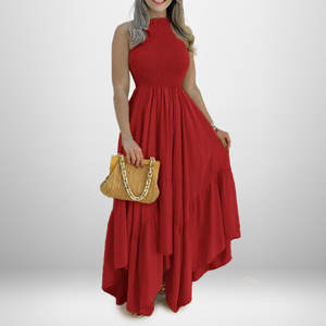 夏季女式中长连衣裙批发定制时尚休闲优雅黄色百褶女式连衣裙 - Product Image 6