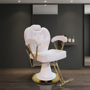 Modern <b>Leather</b> Hydraulic Barber Chair Stainless Steel Round Base Salon Styling Chair With Single Footrest - Product Image 4