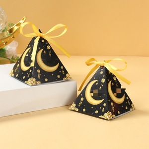 DAMAI Ramadan Mubarak <b>Gift</b> Box Black Gold and White Gloden Moon Triangle Paper Candy Box for <b>Eid</b> Festival Decorations - Product Image 1