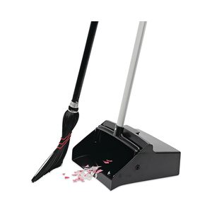 Boardwalk BWK02600 Lobby Dust Pan 11 3/4\" Wide Plastic/Aluminum 34\" Handle in Black/Silver for <b>Brooms</b> & <b>Dustpans</b> - Product Image 2