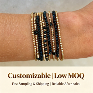 Bracelets en spinelle noire multicouches, bracelets en acier inoxydable perlés de 2 mm pour femmes et hommes, bijoux faits à la main, <span class=keywords><strong>bracelet</strong></span> extensible - Product Image 1