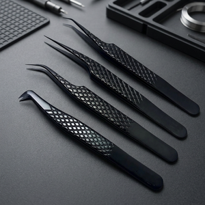 Juego de Pinzas para Pestañas de Acero Inoxidable Duradero y Preciso, con Recubrimiento Negro, Punta Serrada de 90 Grados, 10 mm, para Aplicación de Pestañas - Product Image 3