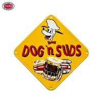 Dog n Suds Chef Dog Root Beer Mugs Diamond Enamel Sign Vintage Aged Porcelain Soda Plaque for Kitchen Diner Bar Wall Decor