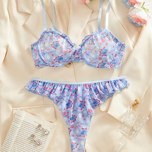 Nouvelle collection 2026 : Lingerie sexy en gros, <span class=keywords><strong>soutien</strong></span>-<span class=keywords><strong>gorge</strong></span> push-up imprimé végétal, culotte triangle, tenue révélatrice - Product Image 2