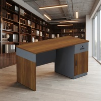 Bureau de travail moderne et minimaliste en panneaux de particules de mélamine de qualité E1, écologique, avec tiroirs et armoire de rangement, durable