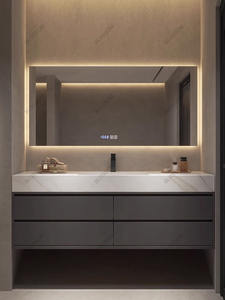 <span class=keywords><strong>Lavabo</strong></span> de baño integrado de cerámica sin costuras de lujo con luz Simple moderna, combinación de armario de baño con espejo inteligente - Product Image 2