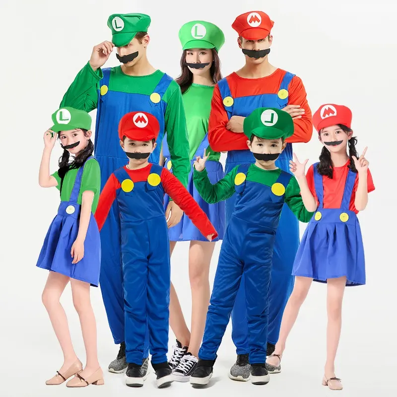 Popular para a Família Roupas Combinando Cosplay Super Mario Bros Luigi Super Mary Princesa Festa À Fantasia Vestido De Trajes de Halloween para Crianças