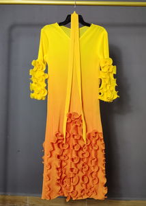 Robe Plissée Miyake Femme Grande Taille à Col V, Manches à Revers, Motif Translucide, Élégance et Tempérament, Qualité Supérieure Sheen Factory - Product Image 2