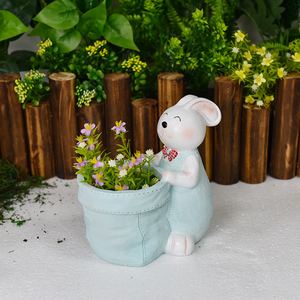 Statue de lapin en résine mignonne, <span class=keywords><strong>pot</strong></span> de fleurs, sculpture d'animal réaliste peinte à la main pour la décoration extérieure de Pâques - Product Image 3