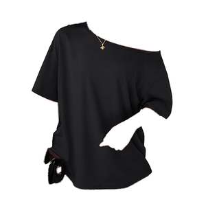 T-shirt décontracté respirant à manches courtes et épaules dénudées pour femme, coupe oversize, collection Printemps-Été 2025 - Product Image 1