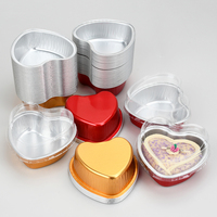 100 pièces moule à gâteau jetable en forme de coeur coloré feuille d'aluminium moule de cuisson Cupcake pouding tasses avec couvercle en dôme en plastique