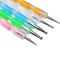 Lot de 5 stylos à double embout pour nail art, outils de manucure avec pinceaux en acrylique et métal pour le pointillage des ongles