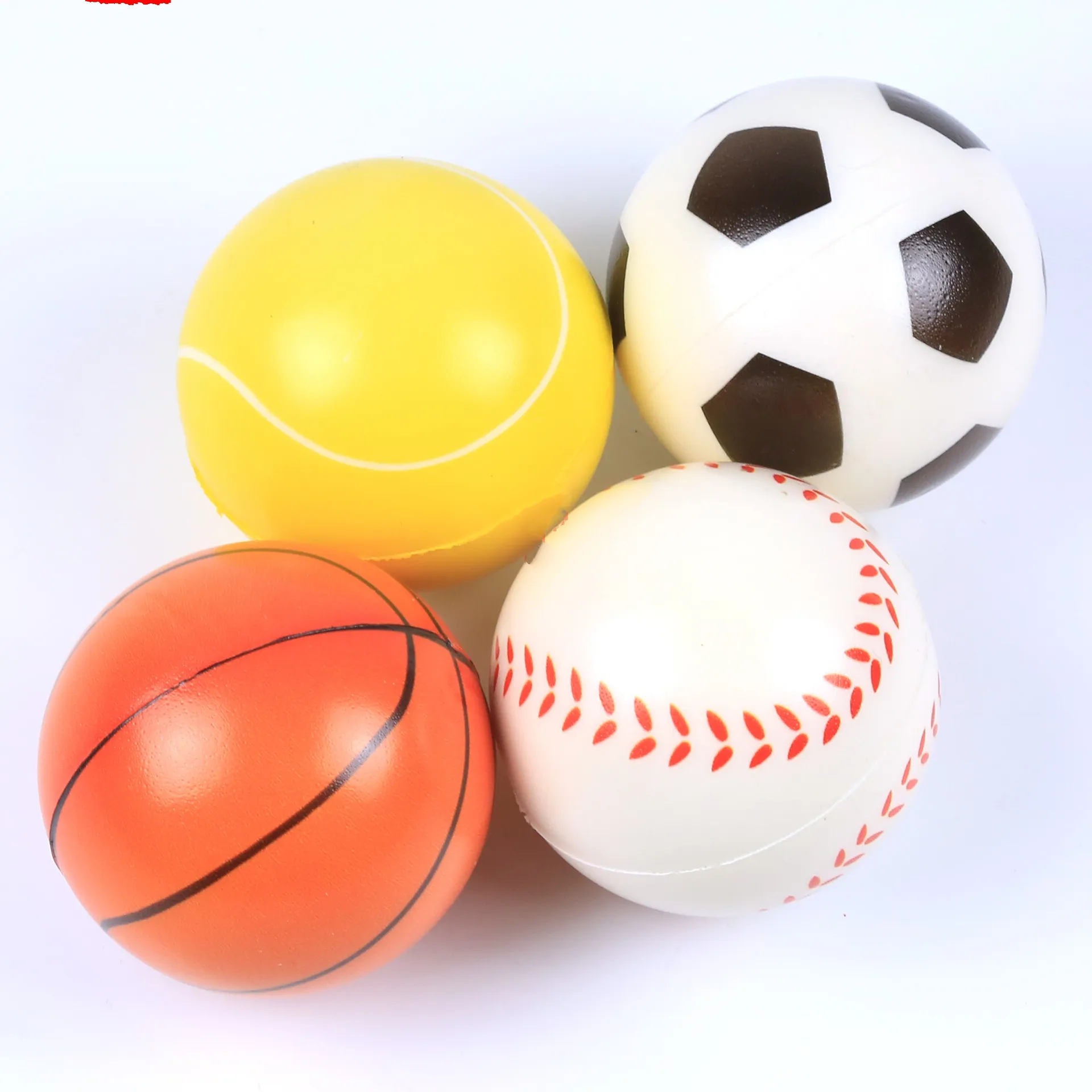 Bola de stress esportiva de espuma pu 63mm, brinquedo de beisebol para crianças, bola de presente promocional, logotipo personalizado, brinquedo de basquete e tênis