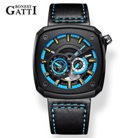 Montre mécanique automatique allemande BG6601-B pour homme, squelette, étanche, sport, luxe, lumineuse, mouvement tourbillon, acier inoxydable