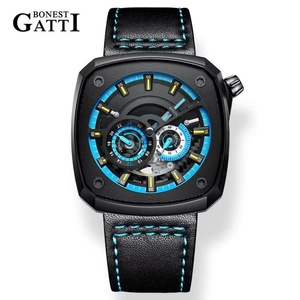 Montre mécanique automatique allemande BG6601-B pour homme, squelette, étanche, sportive, cadran carré, cadeau pour petit ami - Product Image 1