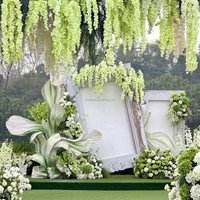 Nouveau Bouquet de Fleurs Synthétiques Réalistes Vert Foncé Européen : Rose Chou, Hortensia, Ranunculus, Anthurium, Lys Flamant