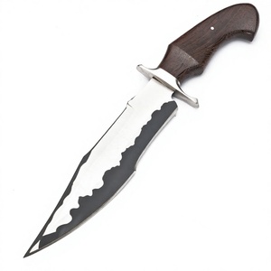 Couteaux de chasse en acier au carbone, manche en bois, lame partiellement dentelée, étui en cuir, survie en plein air - Product Image 5