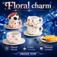 Tasse irrégulière en céramique de luxe léger, motif Cœur de Fille, Fleur et Nœud, compatible micro-ondes, Cadeaux