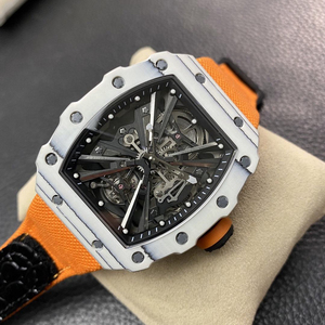 Montre mécanique pour homme de style RM12-01, squelette de châssis de voiture, tourbillon, design en fibre de carbone en forme de barillet, avec bracelet en caoutchouc - Product Image 3