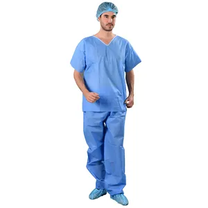ग्रीन पीपी एसएमएस 30जीएसएम 45जीएसएम नॉनवुवेन स्क्रब सूट सेट अस्पताल की वर्दी के रूप में बिक्री के लिए अस्पताल डिस्पोजेबल मेडिकल आइसोलेशन गाउन