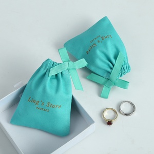 7*9cm Turquoise Blue Jewelry Pouches <b>Thick</b> Twill Cotton Canvas with Linen Ribbon Jewellery Bag Packaging for <b>Rings</b> - Product Image 4