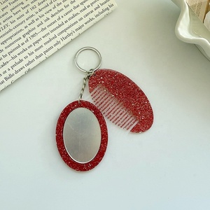 Hot Sales Cartoon Oval Mini Coin Holder Keychain Premium Glitter Portable Makeup Mirror Acrylic DIY Girls Car <b>Bag</b> <b>Charms</b> - Product Image 3