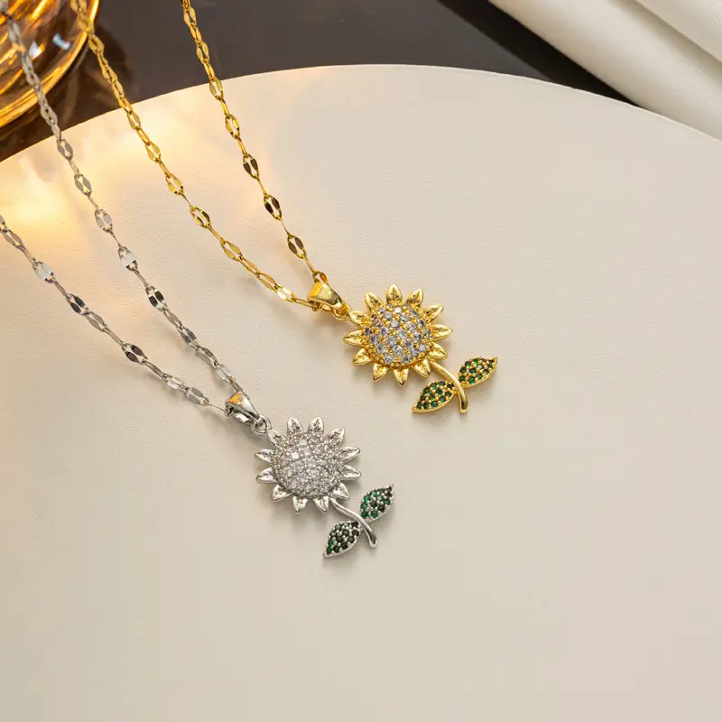 Vàng Hướng Dương Vòng cổ thép không gỉ Vòng cổ 18K vàng Hoa Vòng Cổ may mắn bạc Zircon chuỗi món quà sinh nhật