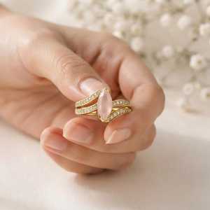 Gold plated Rose Quartz Marquise Cut <b>Ring</b> <b>Silver</b> <b>Ring</b> Fashionable Classic Style Statement <b>Ring</b> <b>eternity</b> vermeil <b>ring</b> - Product Image 3