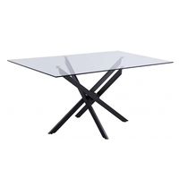 Table à manger en verre trempé minimaliste moderne, bureau de conférence transparent avec structure en métal pour la maison ou l'hôtel