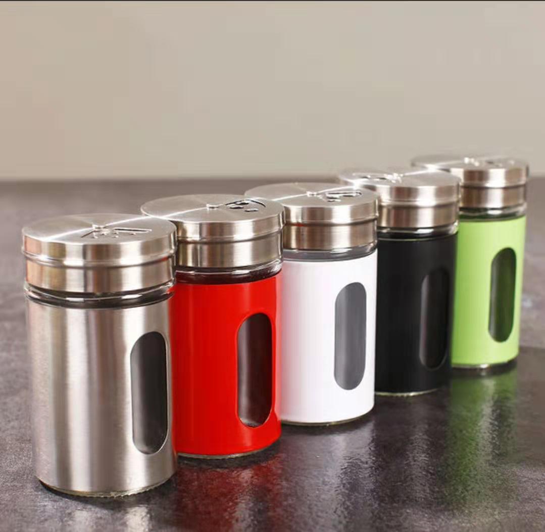 Wholesale 100ML Spice Jar Glass Spice Jars with Glass Metal Lid Seasoning Storage Bottles