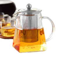 Théière en verre carré en borosilicate avec infuseur en acier inoxydable pour le café et le thé, 350 ml, 550 ml, 750 ml, 950 ml, pour thé en feuilles