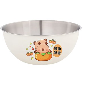 Bol à salade en acier inoxydable avec passoire, design jaune cartoon, pour le lavage et le mélange des légumes en cuisine - Product Image 4