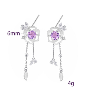 Pendientes de Borla con Flores Cepilladas de Alta Calidad, Piedra Natural de Corte Redondo de 6mm, Plata de Ley 925, No se Deslustran, Hermosa Joyería - Product Image 6